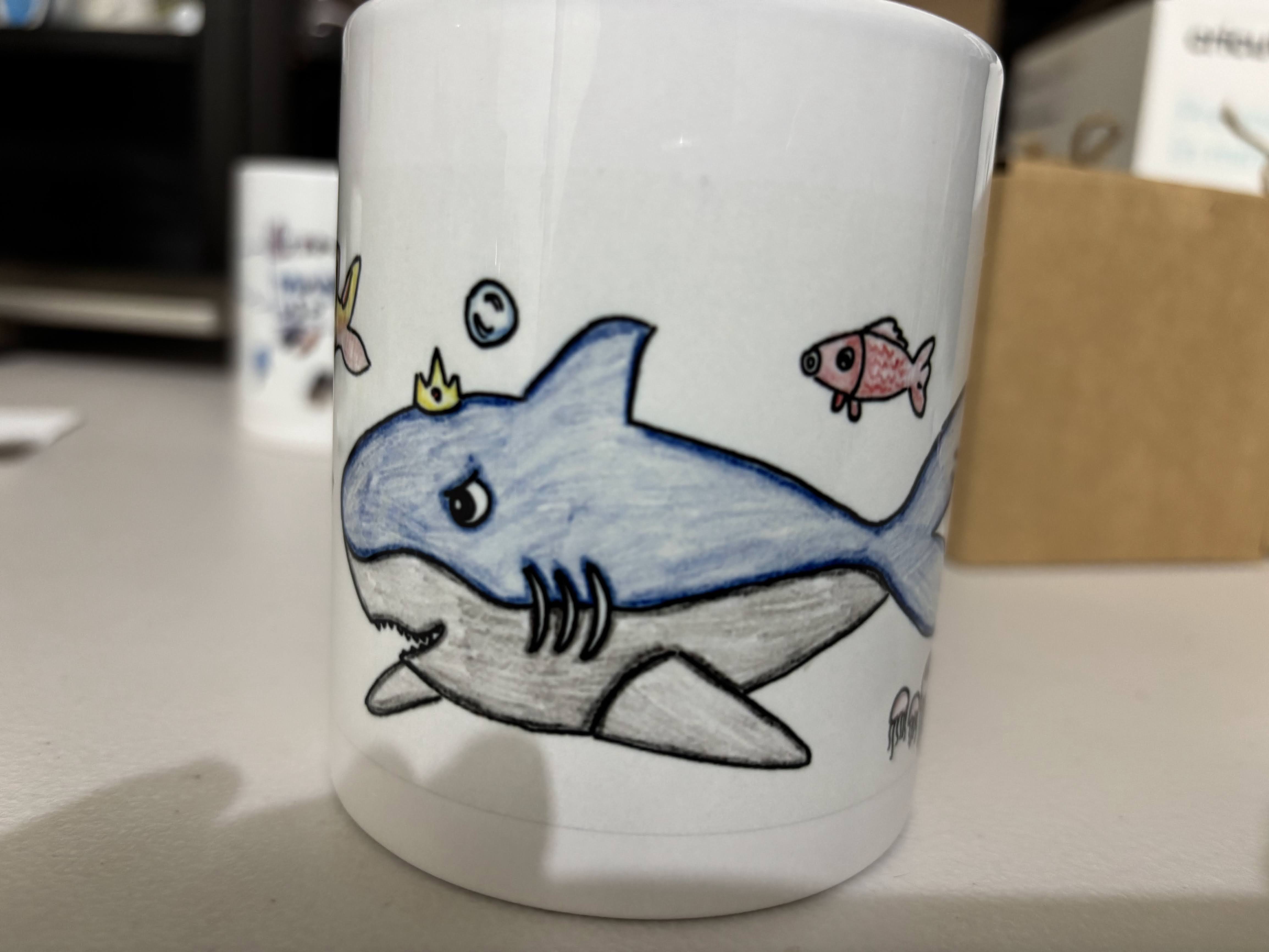 Kids artwork custom shark mug